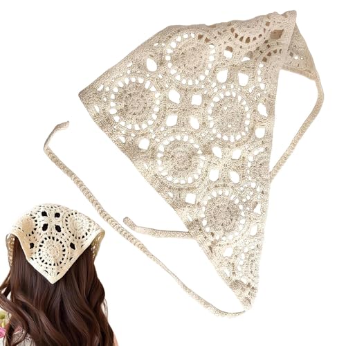 Kustimantu Haar Tuch Stirnband,Boho Kopftuch Für Damenhaar | Leichtes Gänseblümchen Bandana Mit Häkelblumen Rutschfeste Kopfband Für Yoga Workout Zöpfe von Kustimantu