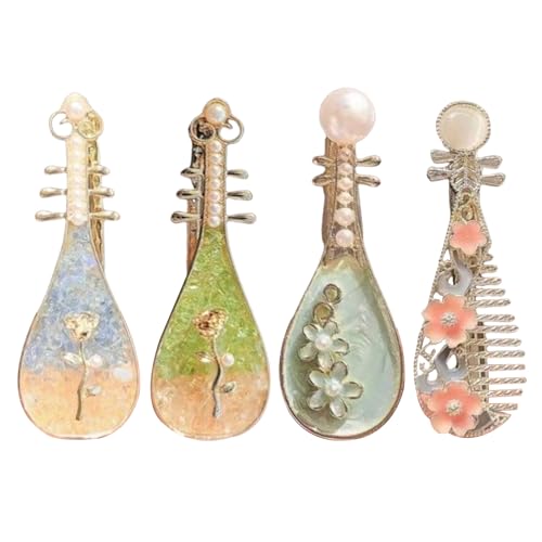Kustimantu Haarklammer - Perlenbesetzte Haarschmuck Accessoires In Zupfinstrument Form,4 Stück Stilvolle Haaraccessoires Für Frauen Mädchen Schule Hochzeit Fest Konzert von Kustimantu
