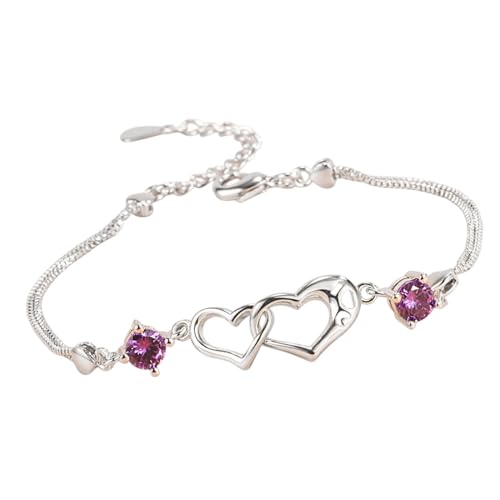 Kustimantu Silbernes Herz Armband | Verstellbares Doppelherz Armband,Mode Schmuck Für Teenager Jugendliche Damen Freundin Tochter Kollegin Freundin Brautjungfer von Kustimantu