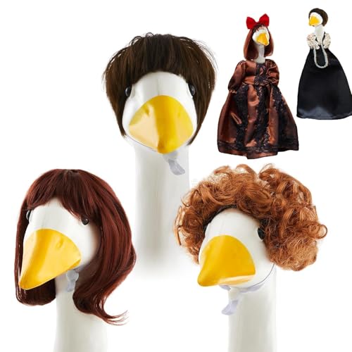 Kustimantu mit Gänsehaar, Perücke, Perücken für Gänse auf der | Rasenstatue Wig – Patio Figuren-Dekorationskostüme 3er-Set, Gartendekorationszubehör von Kustimantu