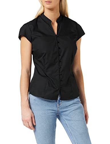 Kustom Kit Damen Slim Fit Bluse Mandarin Collar Cap Sleeve By Kustom Kit, Schwarz (Black Kk727-blk-8), 36 (Herstellergröße: S) von KUSTOM KIT