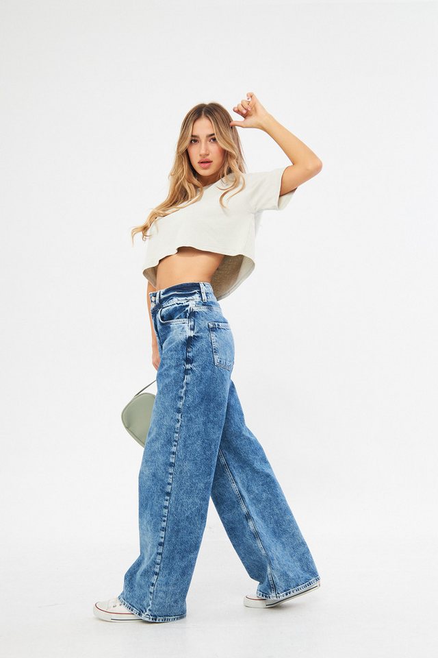 Kutaf Regular-fit-Jeans Dunkelblaue Jeans mit hoher Taille und weitem Bein Kutaf Regular-fit-Jeans Dunkelblaue Jeans mit hoher Taille und weitem Bein von Kutaf