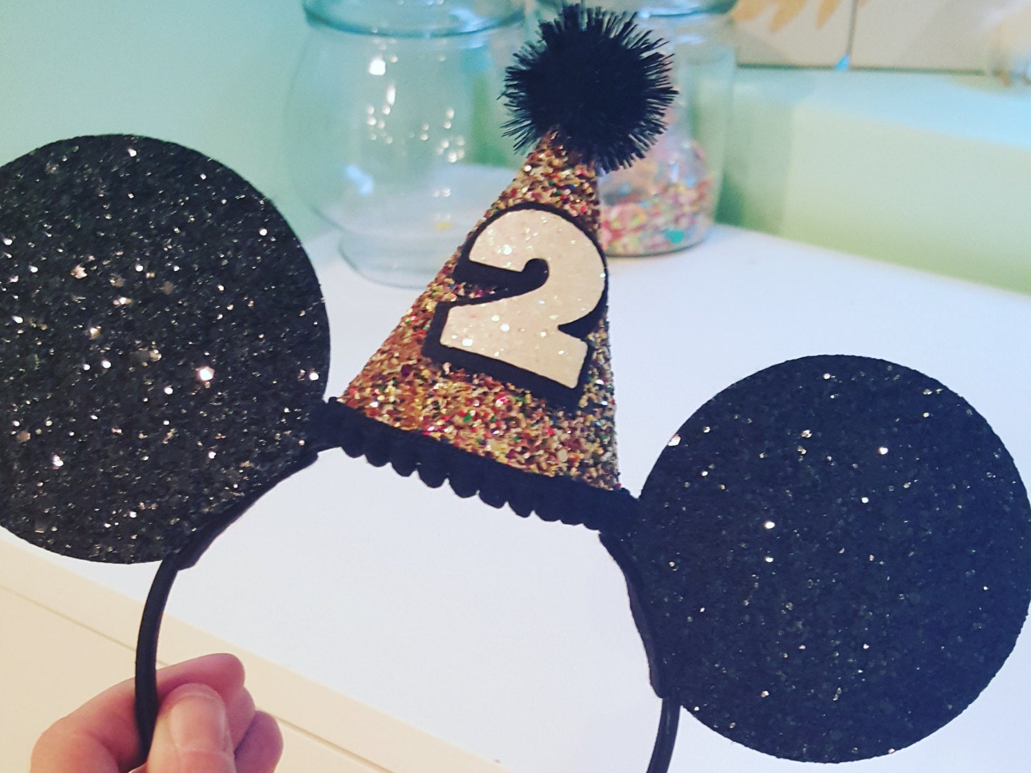 Glitzer Mausohren Minnie Maus Stirnband | Geburtstags-Mäuseohren Geburtstag von Kutiebowtuties