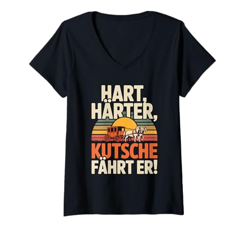 Damen Hart Härter Kutsche Fährt Er Vintage T-Shirt mit V-Ausschnitt Damen Hart Härter Kutsche Fährt Er Vintage T-Shirt mit V-Ausschnitt von Kutsche Abenteuer Fahren Retro Stil Pferde