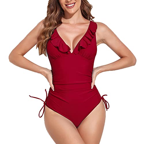 Kuukaas Badeanzug Damen Bauchweg Rot Badeanzug Damen Push Up Bademode Swimsuits for Women One Piece Strandmode Damen Sommer Urlaubs Essentials für Damen M von Kuukaas