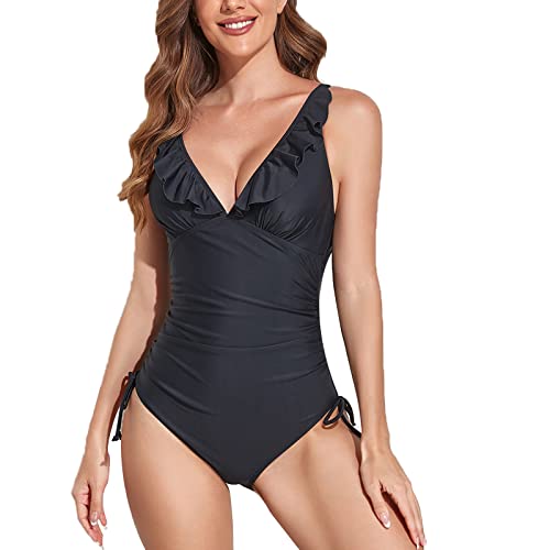 Kuukaas Badeanzug Damen Bauchweg Schwarz Badeanzug Damen Push Up Bademode Swimsuits for Women One Piece Strandmode Damen Sommer Urlaubs Essentials für Damen L von Kuukaas