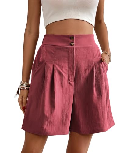 Kuukaas Bermuda Shorts Damen High Waist Shorts Damen Weites Bein Kurze Hose Damen Sommer Shorts Damen Elegant Business Annatto S von Kuukaas