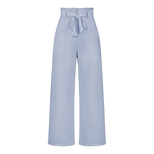 Kuukaas Blau Hose Damen Elegant Stoffhose Damen Weites Bein Sommerhose Damen Leicht High Waist Wide Leg Hose Damen Anzughose Damen Business S von Kuukaas