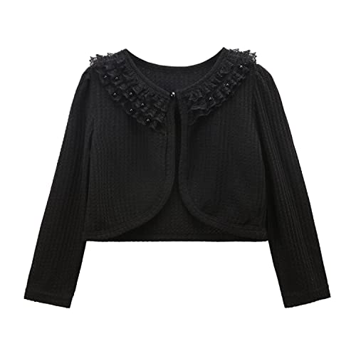 Kuukaas Bolero Mädchen Festlich Langarm Bolero Schwarz Mädchen Kommunion Strickjacke Mädchen Sommer Festliche Jacke Zum Kleid Mädchen 140 von Kuukaas