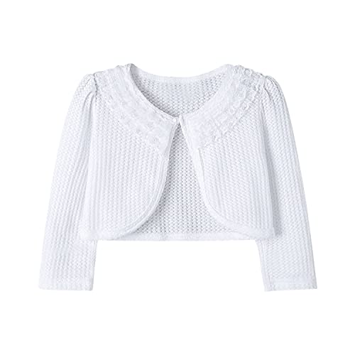 Kuukaas Bolero Mädchen Festlich Langarm Bolero Weiß Mädchen Kommunion Strickjacke Mädchen Sommer Festliche Jacke Zum Kleid Mädchen 130 von Kuukaas