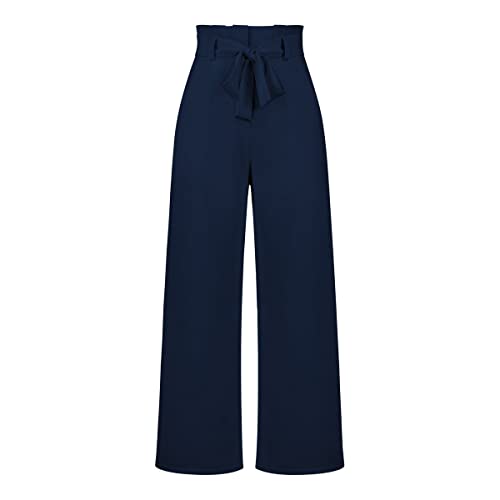 Kuukaas Dunkelblaue Hose Damen Elegant Stoffhose Damen Weites Bein Sommerhose Damen Leicht High Waist Wide Leg Hose Damen Anzughose Damen Business S von Kuukaas