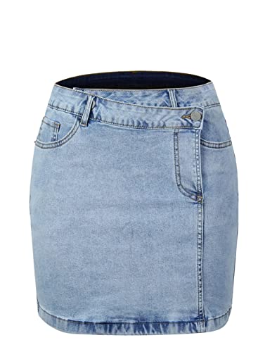 Kuukaas Jeansrock Kurz Damen Sommer Jeansrock Blau Minirock Sommerrock Damen mit Tasche Rock Damen Sommer Hohe Taille L von Kuukaas