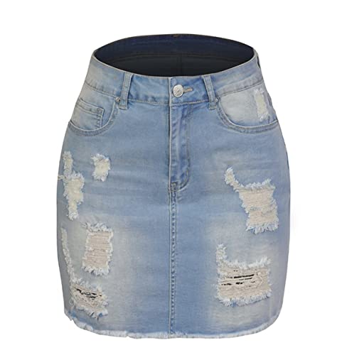 Kuukaas Jeansrock Kurz Damen Sommer Jeansrock Blau Minirock Sommerrock Damen mit Tasche Rock Damen Sommer Hohe Taille S von Kuukaas