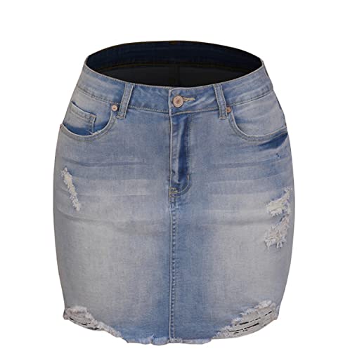 Kuukaas Jeansrock Kurz Damen Sommer Jeansrock Blau Minirock Sommerrock Damen mit Tasche Rock Damen Sommer Hohe Taille XL von Kuukaas