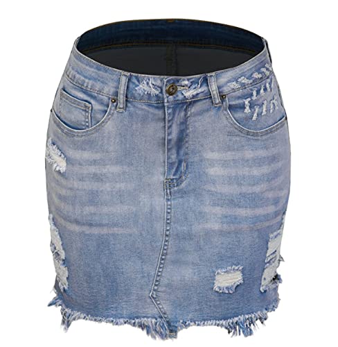 Kuukaas Jeansrock Kurz Damen Sommer Blau Minirock Sommerrock Mit Tasche Hohe Taille XXL von Kuukaas