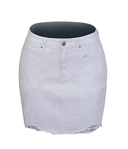 Kuukaas Jeansrock Kurz Damen Sommer Weiß Minirock Sommerrock Mit Tasche Hohe Taille XL von Kuukaas