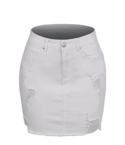 Kuukaas Jeansrock Kurz Damen Sommer Weiß Minirock Sommerrock mit Tasche Hohe Taille XXL von Kuukaas
