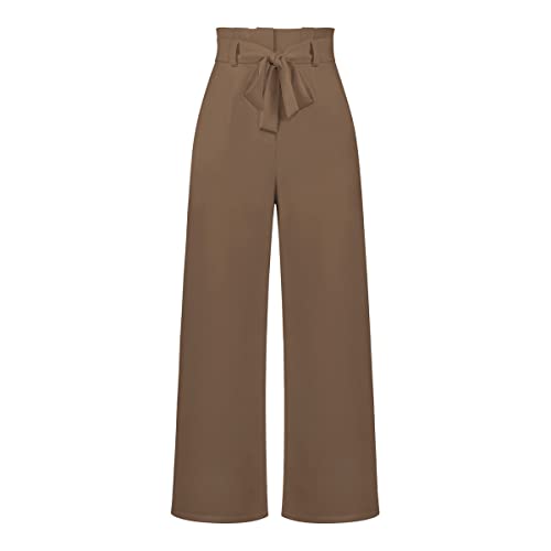 Kuukaas Khaki Hose Damen Elegant Stoffhose Damen Weites Bein Sommerhose Damen Leicht High Waist Wide Leg Hose Damen Anzughose Damen Business S von Kuukaas