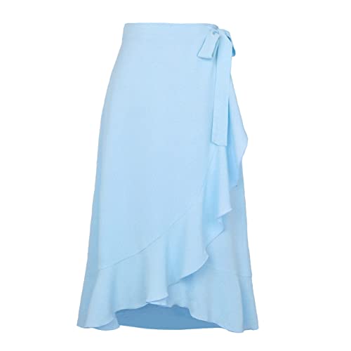 Kuukaas Langer Rock Damen Sommer Wickelrock Boho Damen Midirock Ruffle Damen Sommerrock Damen Lang Asymmetrische Blau XL von Kuukaas