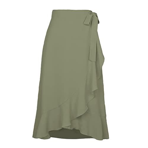 Kuukaas Langer Rock Damen Sommer Wickelrock Boho Damen Midirock Ruffle Damen Sommerrock Damen Lang Asymmetrische Grün XL von Kuukaas