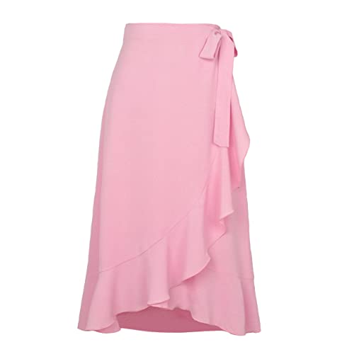 Kuukaas Langer Rock Damen Sommer Wickelrock Boho Damen Midirock Ruffle Damen Sommerrock Damen Lang Asymmetrische Rosa XL von Kuukaas