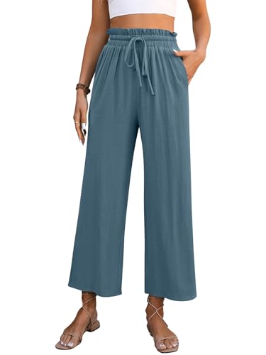 Kuukaas Leinenhose Damen Blau Hose Damen Sommer Leicht Strandhose Damen Viskose Sommerhosen Damen Lang Palazzo Hose Damen Leinen XL von Kuukaas