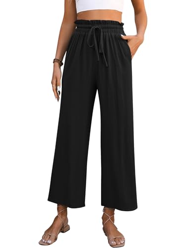 Kuukaas Leinenhose Damen Schwarz Hose Damen Sommer Leicht Strandhose Damen Viskose Sommerhosen Damen Lang Palazzo Hose Damen Leinen L von Kuukaas