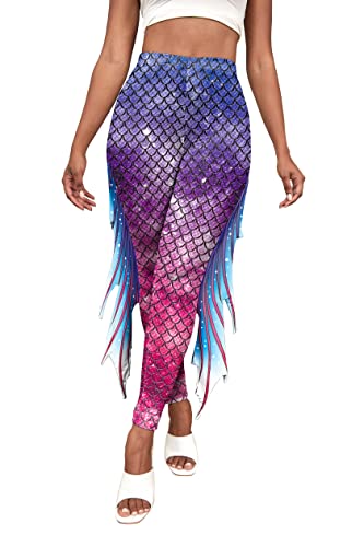 Kuukaas Meerjungfrau Leggings Damen Hohe Taille Meerjungfrau Outfit Damen Mermaid Costume Woman Halloween Bekleidung Kostüm Damen XL von Kuukaas