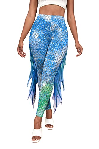 Kuukaas Meerjungfrau Leggings Damen Hohe Taille Meerjungfrau Outfit Damen Mermaid Costume Woman Halloween Bekleidung Kostüm Damen XL von Kuukaas