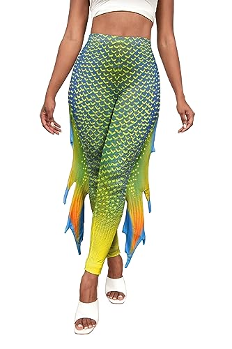 Kuukaas Meerjungfrau Leggings Damen Hohe Taille Meerjungfrau Outfit Damen Mermaid Costume Woman Halloween Bekleidung Kostüm Damen XL von Kuukaas