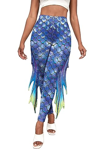 Kuukaas Meerjungfrau Leggings Damen Hohe Taille Meerjungfrau Outfit Damen Mermaid Costume Woman Halloween Bekleidung Kostüm Damen XL von Kuukaas