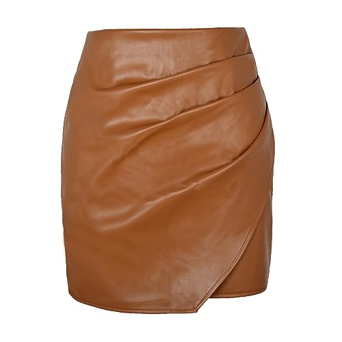 Kuukaas Minirock Damen Sexy High Waist Eng Lederrock Damen Kurz Winter Rock Damen Eng Mit Schlitz Winderrock Damen Braun L von Kuukaas