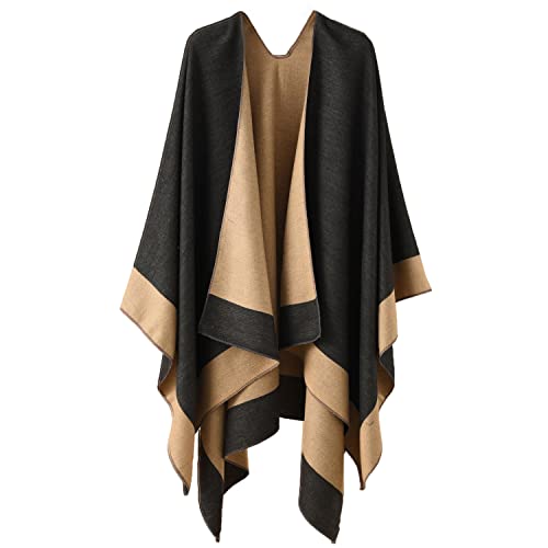 Kuukaas Poncho Damen Winter Kaschmir Schal Damen Warm Strick Ponchos & Capes für Damen Decke Schal Wrap Poncho Open Front Herbst Mantel Damen von Kuukaas