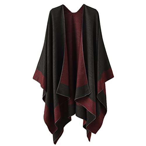 Kuukaas Poncho Damen Winter Kaschmir Schal Damen Warm Strick Ponchos & Capes für Damen Decke Schal Wrap Poncho Open Front Herbst Mantel Damen von Kuukaas