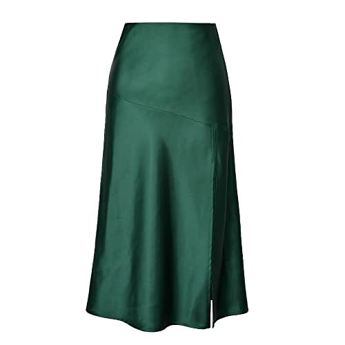 Kuukaas Rock Midi Damen Sommer Satin Rock Damen Elegant Midirock Damen Grün Sommerrock Damen Midi Elegant Rock Damen Sommer L von Kuukaas