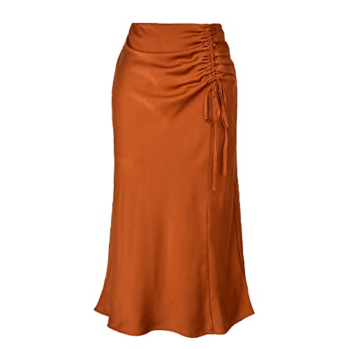 Kuukaas Damen Midi Satin Rock - Elegant Sommerrock in Orange - Größe M Kuukaas Damen Midi Satin Rock - Elegant Sommerrock in Orange - Größe M von Kuukaas