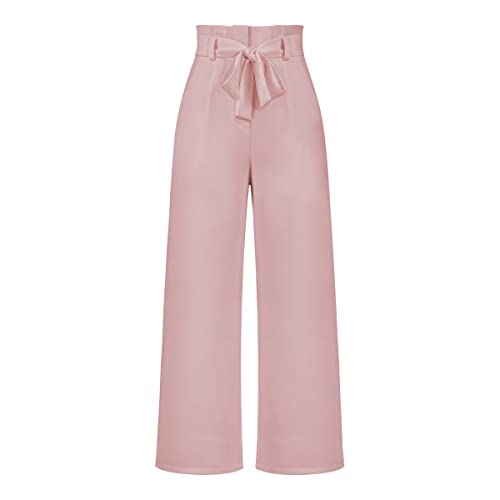 Kuukaas Rosa Damen Hose Elegant Stoffhose Weites Bein Sommerhose Leicht High Waist Wide Leg Anzughose Business S von Kuukaas