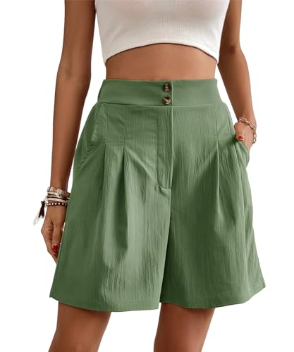 Kuukaas Shorts Damen Elegant Business Bermuda Shorts Damen High Waist Kurze Hose Damen Bermuda Shorts High Waist Shorts Damen Sommer Erbsengrün L von Kuukaas