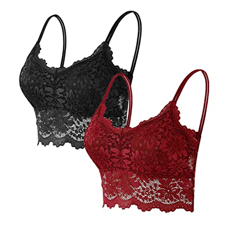 Kuukaas Sport BH set Damen Bralette Damen Spitze ohne Bügel Bustier Top mit Abnehmbaren Pads für Sport Tägliches Tragen 2 stück L von Kuukaas