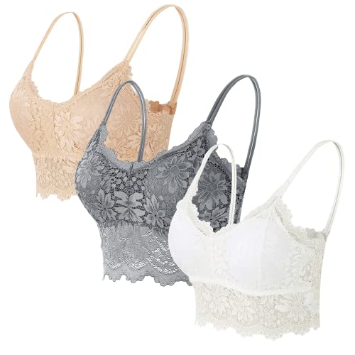 Kuukaas Sport BH set Damen Bralette Damen Spitze ohne Bügel Bustier Top mit Abnehmbaren Pads für Sport Tägliches Tragen 3 stück L von Kuukaas