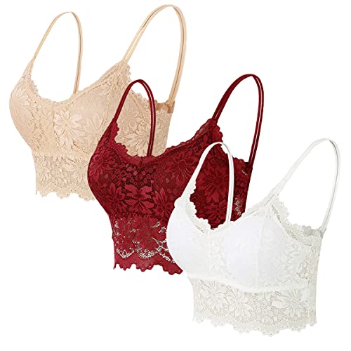 Kuukaas Sport BH set Damen Bralette Damen Spitze ohne Bügel Bustier Top mit Abnehmbaren Pads für Sport Tägliches Tragen 3 stück M von Kuukaas