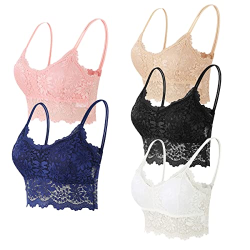 Kuukaas Sport BH set Damen Bralette Damen Spitze ohne Bügel Bustier Top mit Abnehmbaren Pads für Sport Tägliches Tragen 5 stück L von Kuukaas