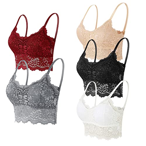 Kuukaas Sport BH set Damen Bralette Damen Spitze ohne Bügel Bustier Top mit Abnehmbaren Pads für Sport Tägliches Tragen 5 stück L von Kuukaas