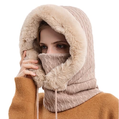 Kuukaas Sturmhaube Damen Winter Ski 2 In 1 Mütze Damen Winter & Schal Balaclava Damen Strick Kopfbedeckung Damen Winter Frauen von Kuukaas