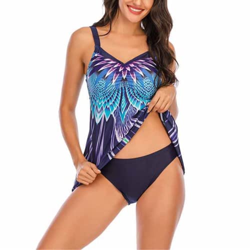 Kuukaas Tankini Damen mit Shorts Badeanzug Damen Bauchweg Badekleid Damen mit Bügel Bademode Swimsuit Damen Blumendruck Strandmode XXL von Kuukaas