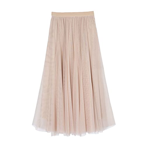 Kuukaas Tüllrock Beige Damen Plisseerock Festlich Hochzeit Damen Plisseerock Beige Damen A Linie Rock Lang Damen Sommer Maxirock Damen Lang von Kuukaas