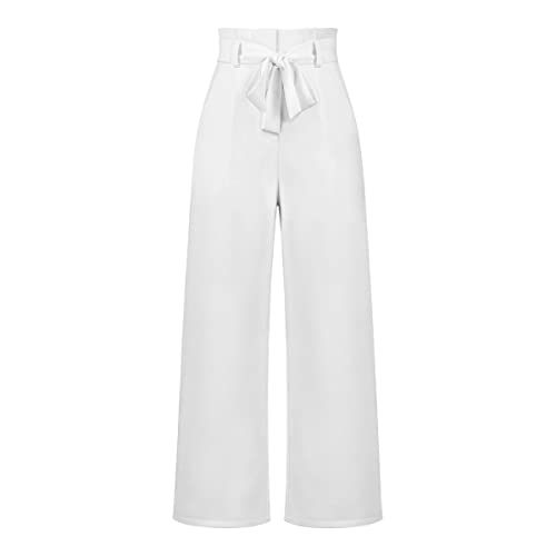 Kuukaas Weiß Hose Damen Elegant Stoffhose Damen Weites Bein Sommerhose Damen Leicht High Waist Wide Leg Hose Damen Anzughose Damen Business S von Kuukaas