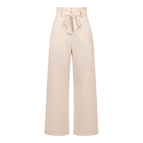 Kuukaas Weite Hose Damen Elegant Sommer Anzughose Damen Beige High Waist Hose Damen Weites Bein Elegant Stoffhose Damen Business Wide Leg Hose Damen XL von Kuukaas