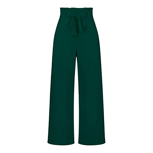 Kuukaas Weite Hose Damen Elegant Sommer Anzughose Dunkelgrün High Waist Weites Bein Stoffhose Business Wide Leg XL von Kuukaas