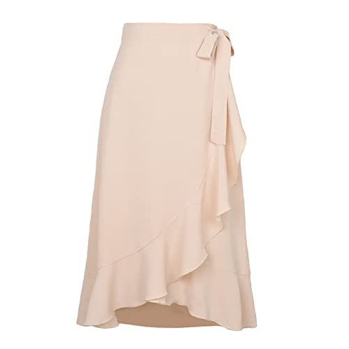 Kuukaas Wickelrock Damen Lang Rock Damen Sommer Boho Midirock Damen Ruffle Hohe Taille für Plage Strand Urlaub Beige S von Kuukaas